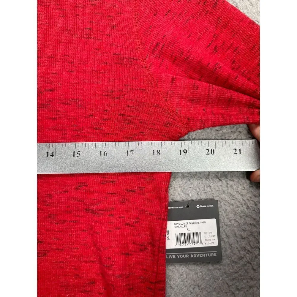 Eddie Bauer Henley Shirt Boys XL 18 20 Red Waffle Insulated Base Layer Youth NEW